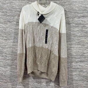 Tricots St. Raphael XL Mens Cable Knit Sweater Beige & Cream Ombre Turtle neck